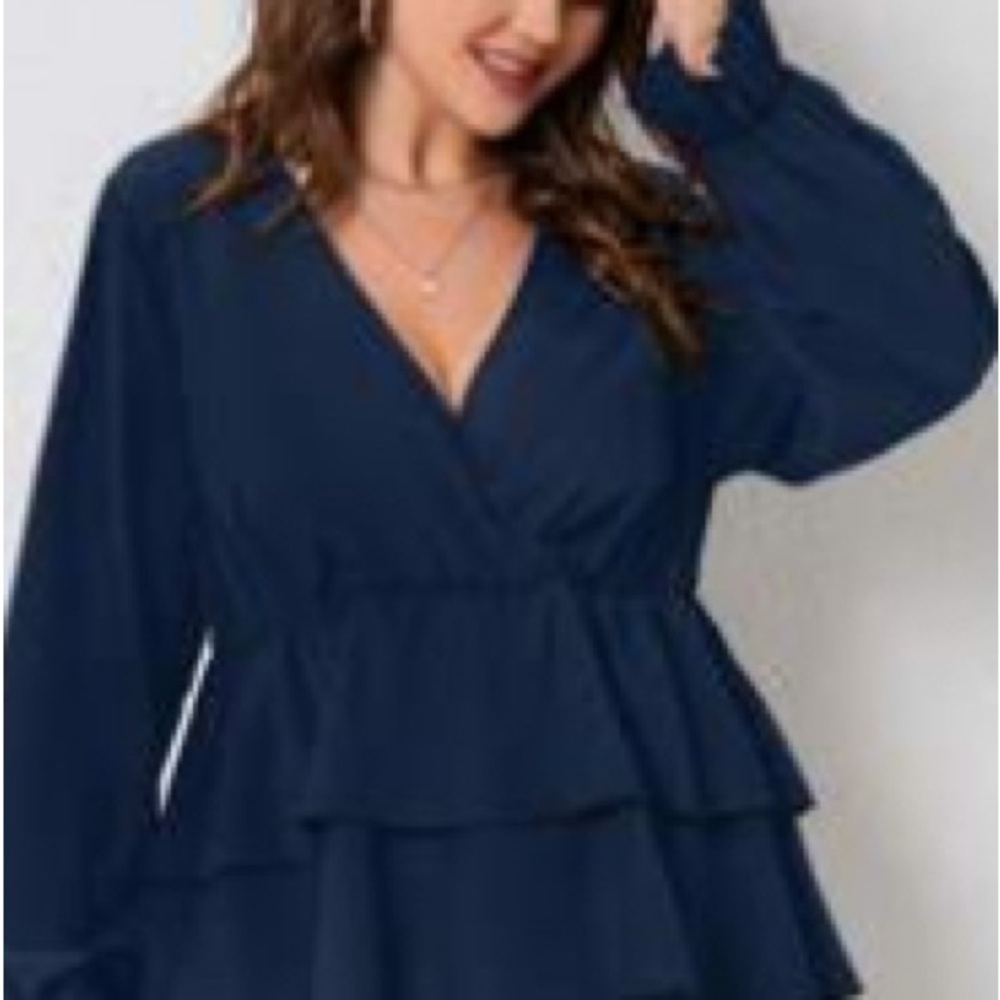 SHEIN Navy Layered V-Neck Blouse